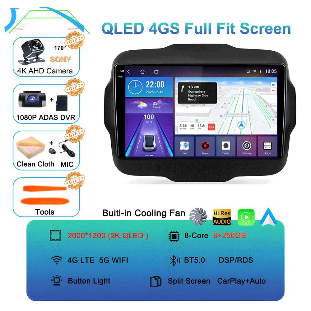 Car Radio Android 14 Carplay For Jeep Renegade 2016 2017 2018 2019 2020 Navigation GPS Multimedia Player Stereo WiF+4G 360Camera