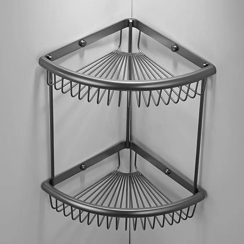 Solid Copper Bathroom Corner Shelf Triangle Storage Basket Single Double Layer Wall Mounted Organizer Shower Toilet