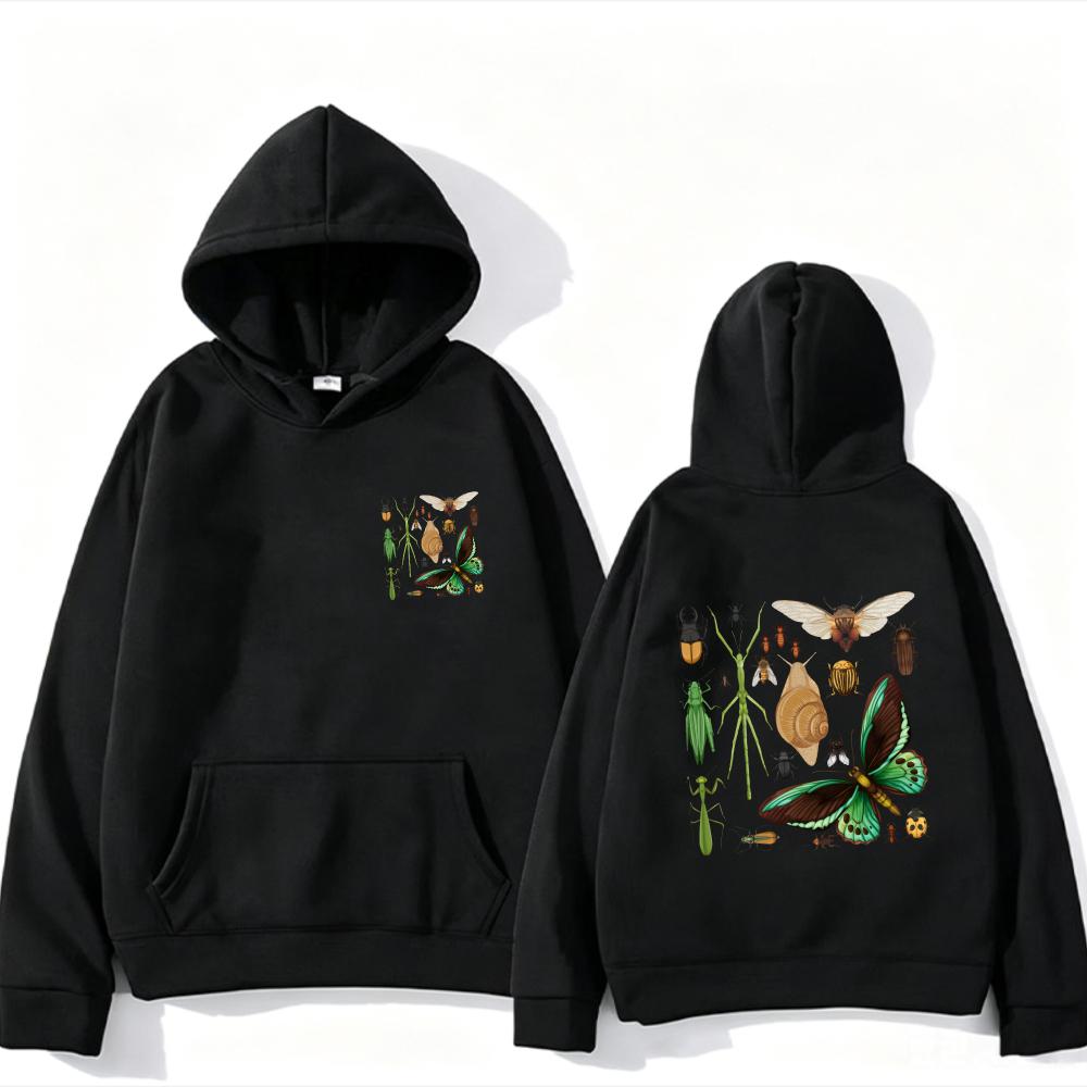 Autumn Winter Insect Collection Bug Lover Women Hoodie Oversize Casual Daily Pullover Hooded Sweatshirt Graphic Women Loose Top