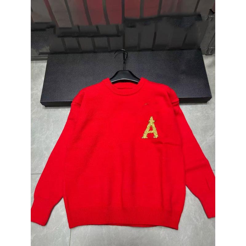 AM2025 Fall/Winter Color Block Heart Knit Pullover - Round Neck, Long Sleeve, Loose Fit Casual Top