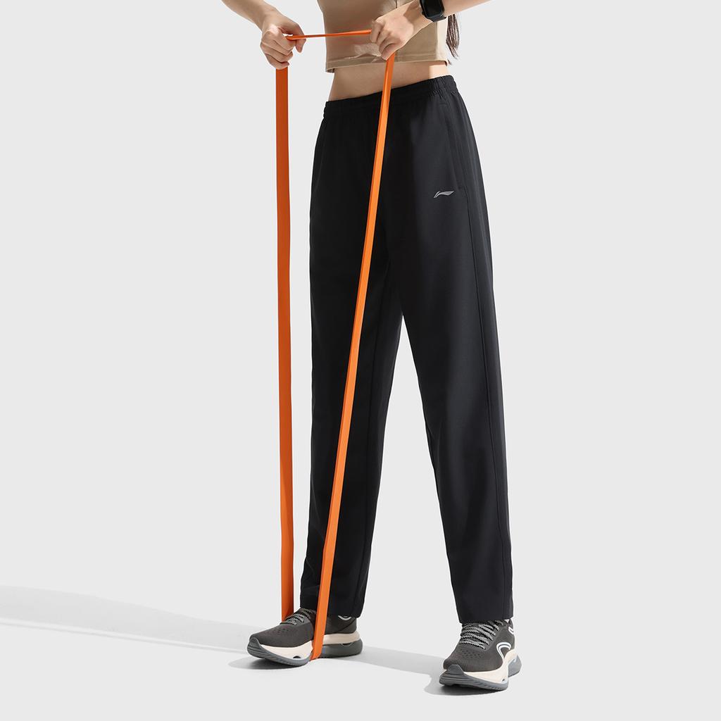 Li Ning Fitness Series Solid Color Mid Waist Comfortable Breathable Versatile Straight Leg Sports Pants Women Bottoms Black AYKV490-1