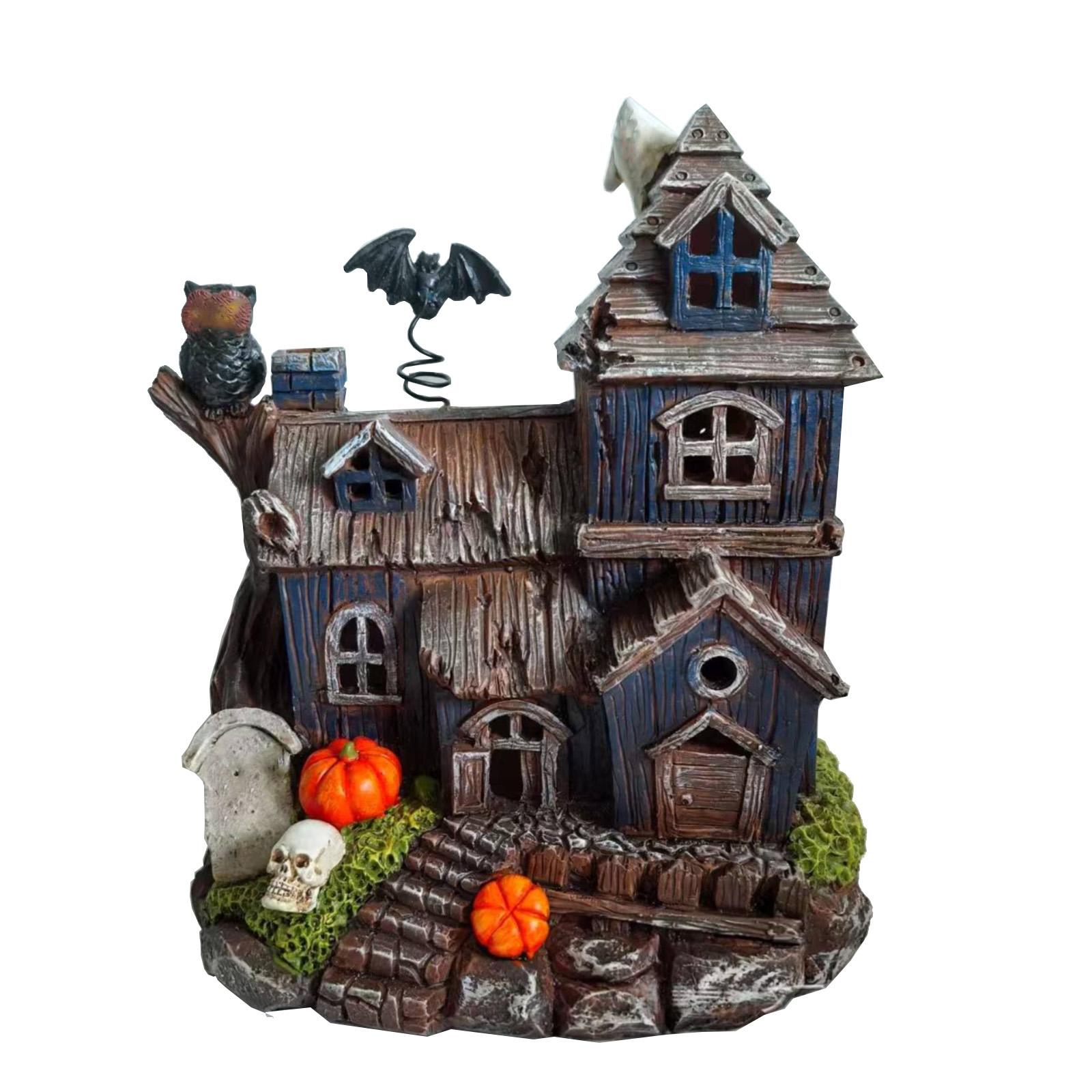 

Seven-Color Gradient Slow-Flashing Solar HalloweenSkullBat Resin Handicraft Display, Haunted House Atmosphere House Decoration Display One Size