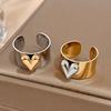 Fashionable 18K Gold Stainless Steel Color Block Heart Wide Band Adjustable Ring for Women