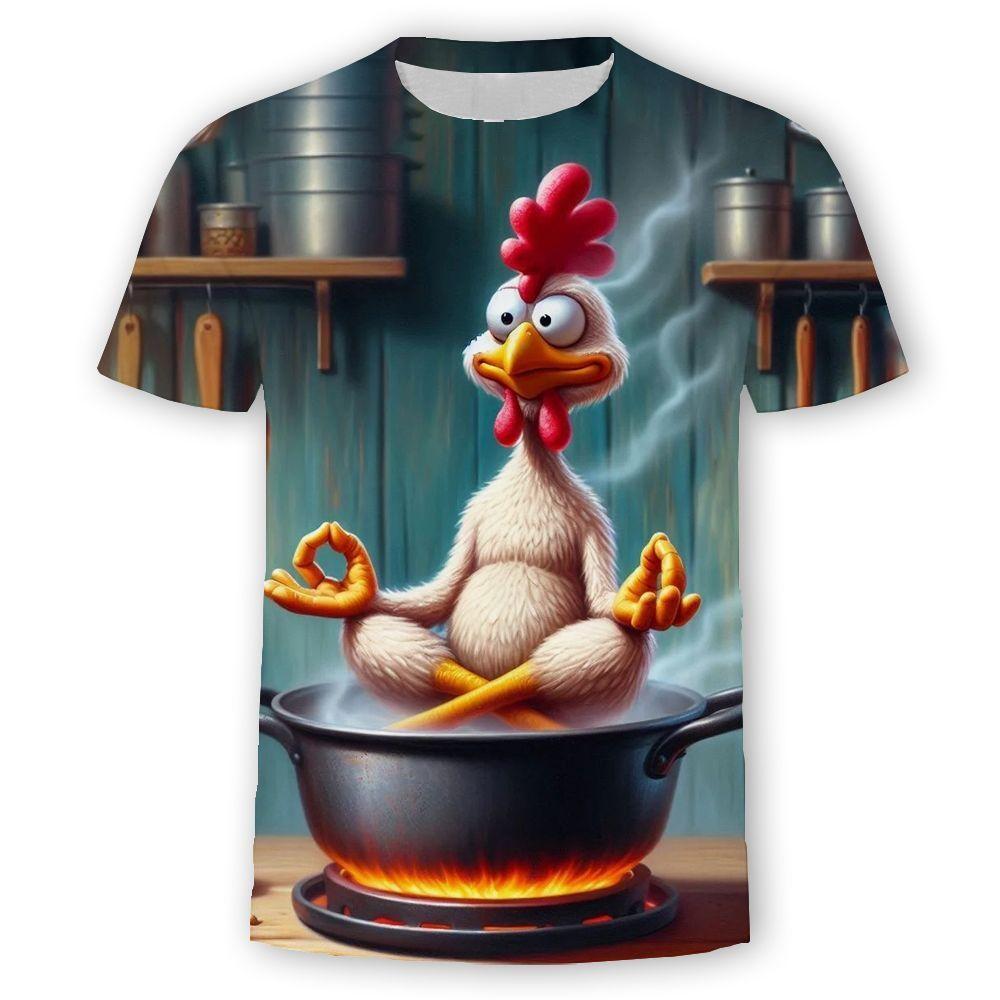 

Summer clothing cartoon battle chicken 3D printed creative cool casual children s T-shirt boys top 110
