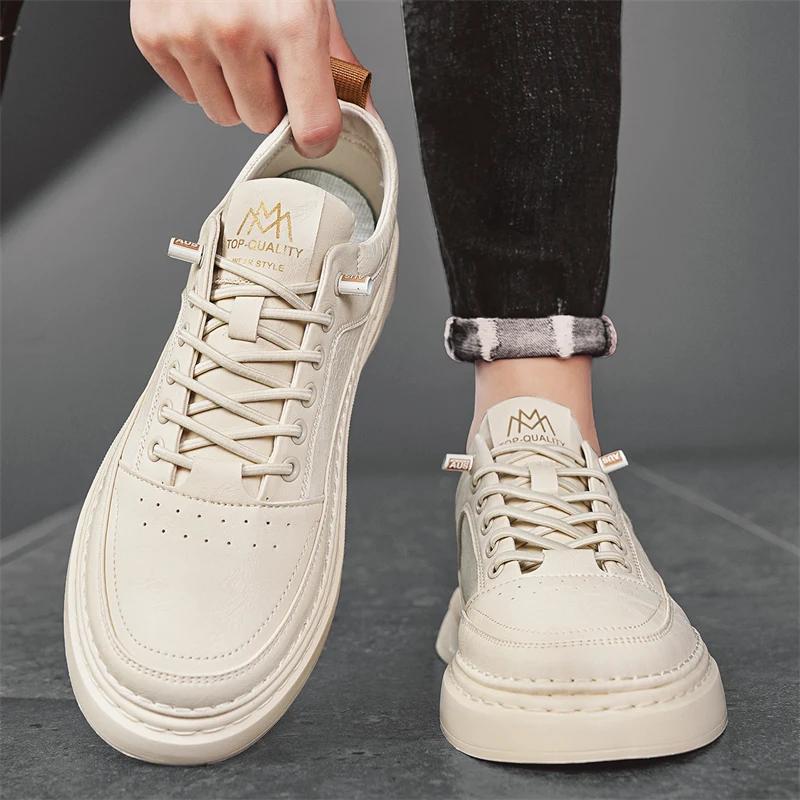 British Style Men Casual Leather Flat Shoes Soft Leather Breathable Teen Antiskid Versatile Shoes Lace-up Student Sneaker Shoes