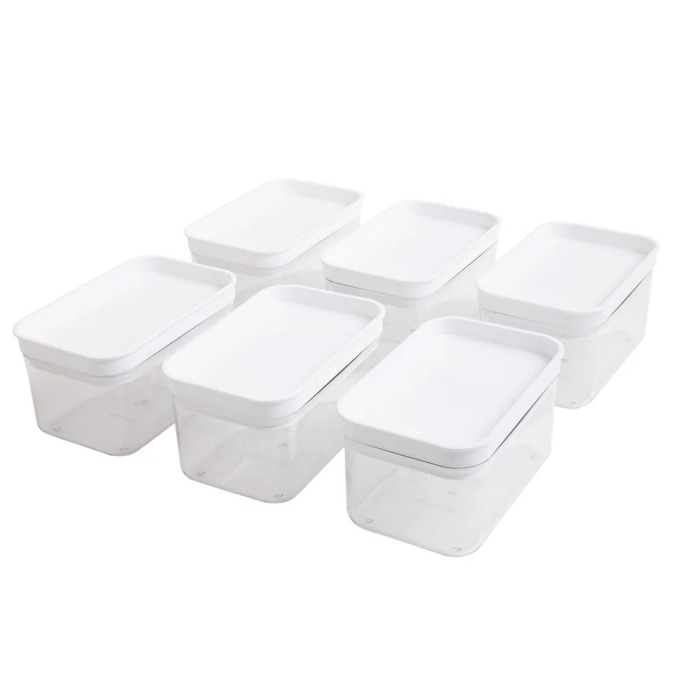 Airtight Rectangular Plastic Food Storage Canister Set of 6 Stackable Clear Containers Kitchen Organization and Freshness