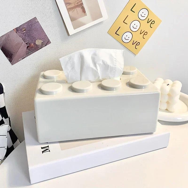 New Creative Building Blocks With Spring Tissue Box Wall-mounted Perforation-free Paper Holder Bathroom Face Towel Box Organizer