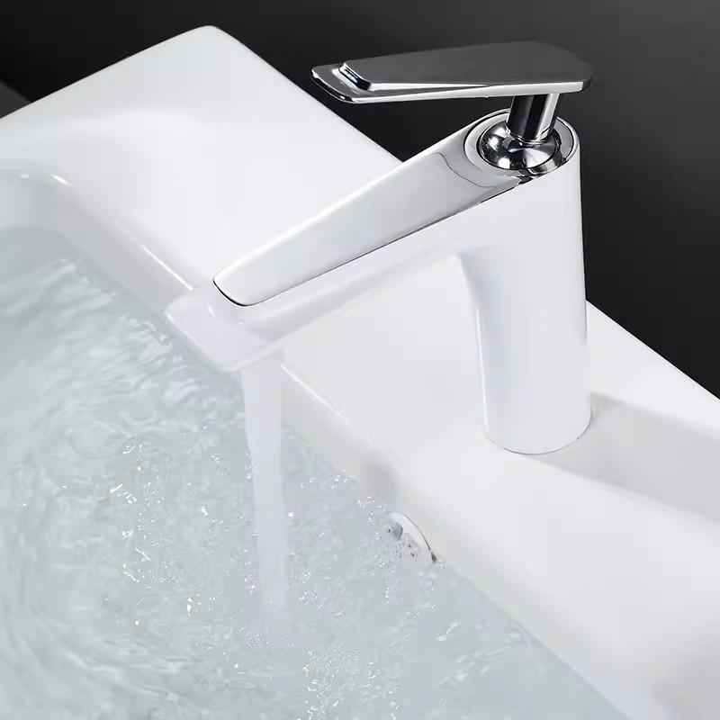 Tuqiu Gold Bathroom Faucet Black Basin Faucets White Gold Sink Mixer Tap Hot & Cold Deck Mounted Grey Lavatory Crane Water Tap