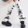 Women's Knitted Leg Warmers with Star Pattern and Ribbon Ties Harajuku Fairycore Flared Foot Covers Footless Long Socks