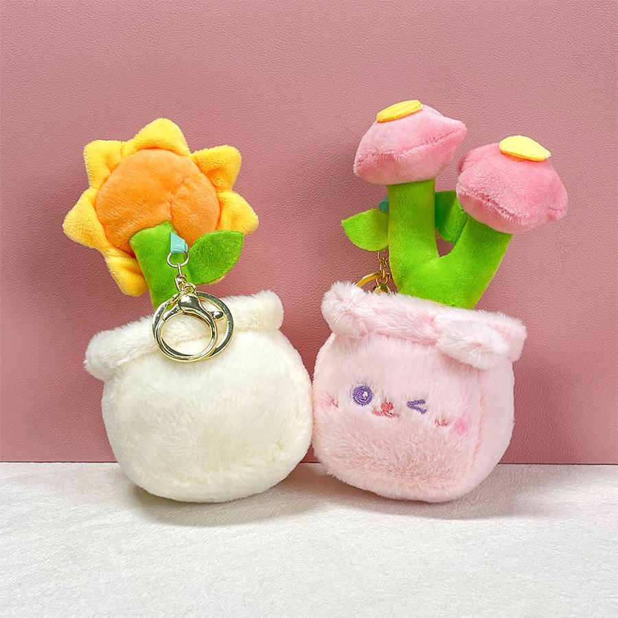 Cute Panda Flowers Potted Plants Rabbit Kitten Plush Doll Sun Flower Rose Doll Pendant Doll