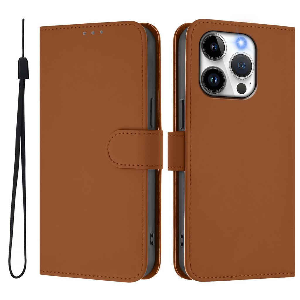 For iPhone 15 Pro Case Solid Color Wallet Leather Phone Cover with Strap