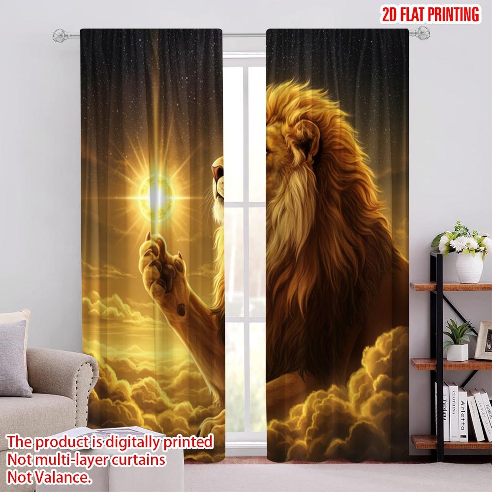 

2D плоская печать 2 шт. Праздничные шторы Лев Солнце Универсальный Прочный Полиэстер, Без электричества Весенняя вечеринка и Праздничный декор 52.50 × 116.00 cm 2 pcs
