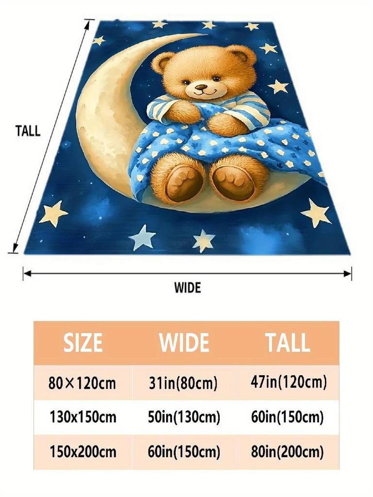Pc Sweet Teddy Bear Moon Night Sky Fleece Blanket Starry Dream Soft Cozy Throw for Kids Bedtime Gift