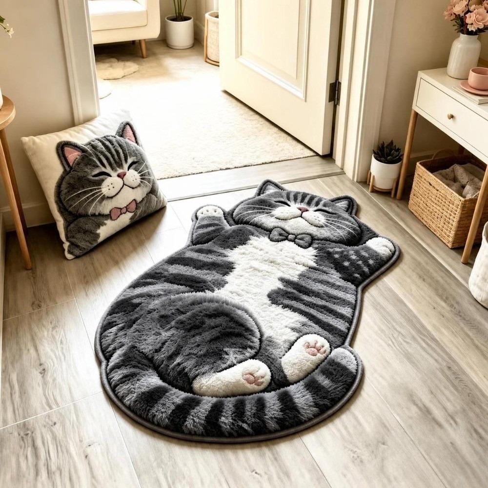 2D Home Decor Carpet Anti-fouling Cartoon Carpet Cute Cat-Shaped Area Rug  Bedrooms