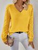 Spring/Autumn Long Sleeve Hollowed Out Knit Sweater Women's Pullover Crochet Flower Pile Loose V-Neck Base Top