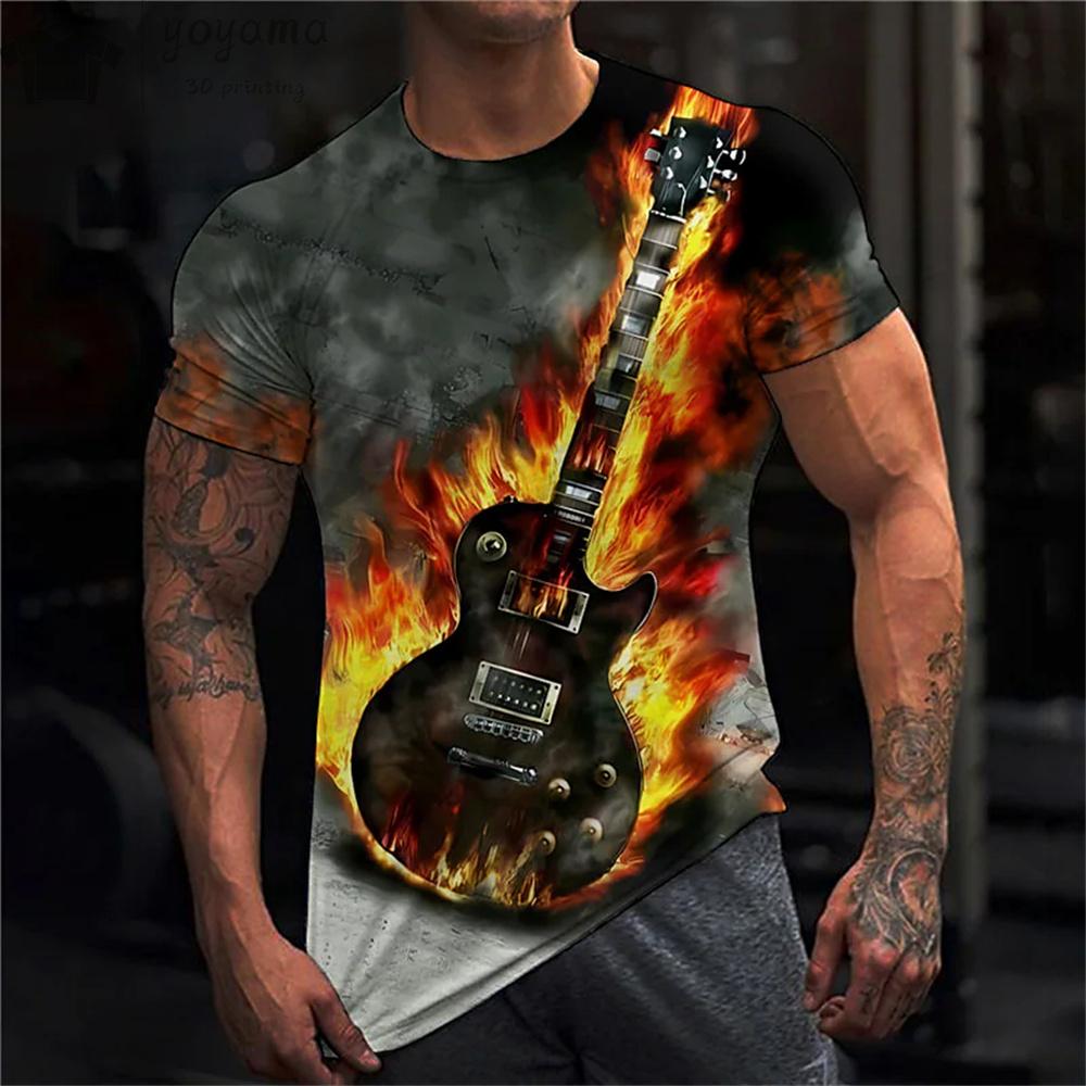 Rock Guitar Print Clothes Men Vintage Clothes Men's Summer Clothes Oversized T Shirt Men Short Sleeve Tee Guitar Graphic Tee Men