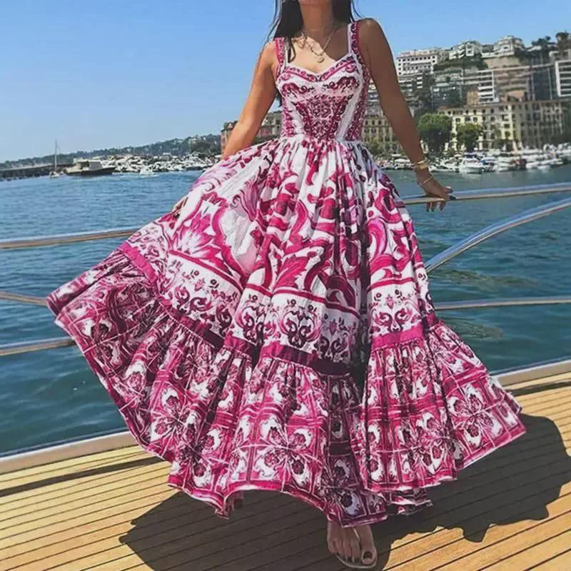 European & American Women's Bohemian Elegant Light Luxury Printed Midi Dress