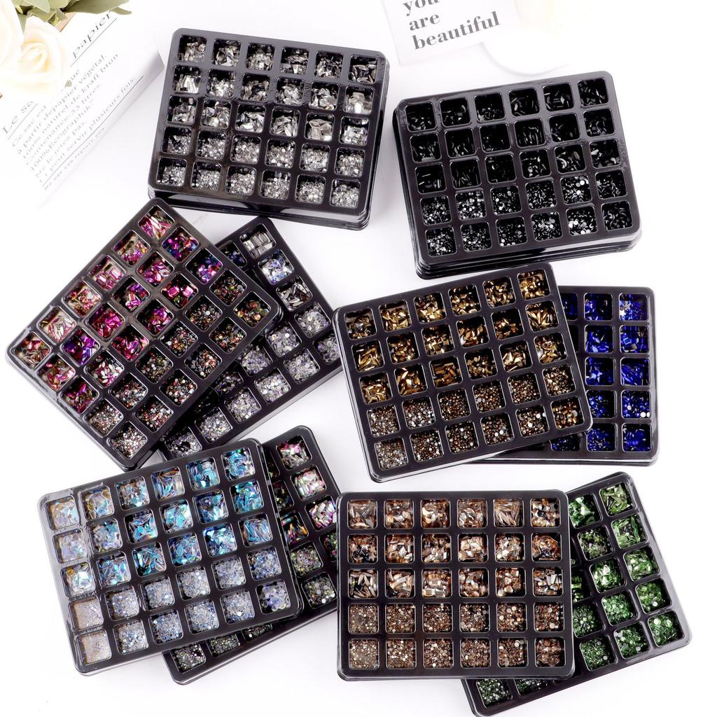 Nail Art 30 Grid Boxed Nail Art Flat Bottom Special-Shaped Diamond Transparent Ab Big Red Nail Rhinestone Nail Art Jewelry