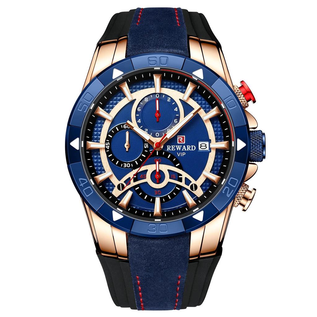 Herren-Chronographuhr - Wasserdicht, Leuchtend, Farbblockiertes Silikonarmband, Sportliches Design