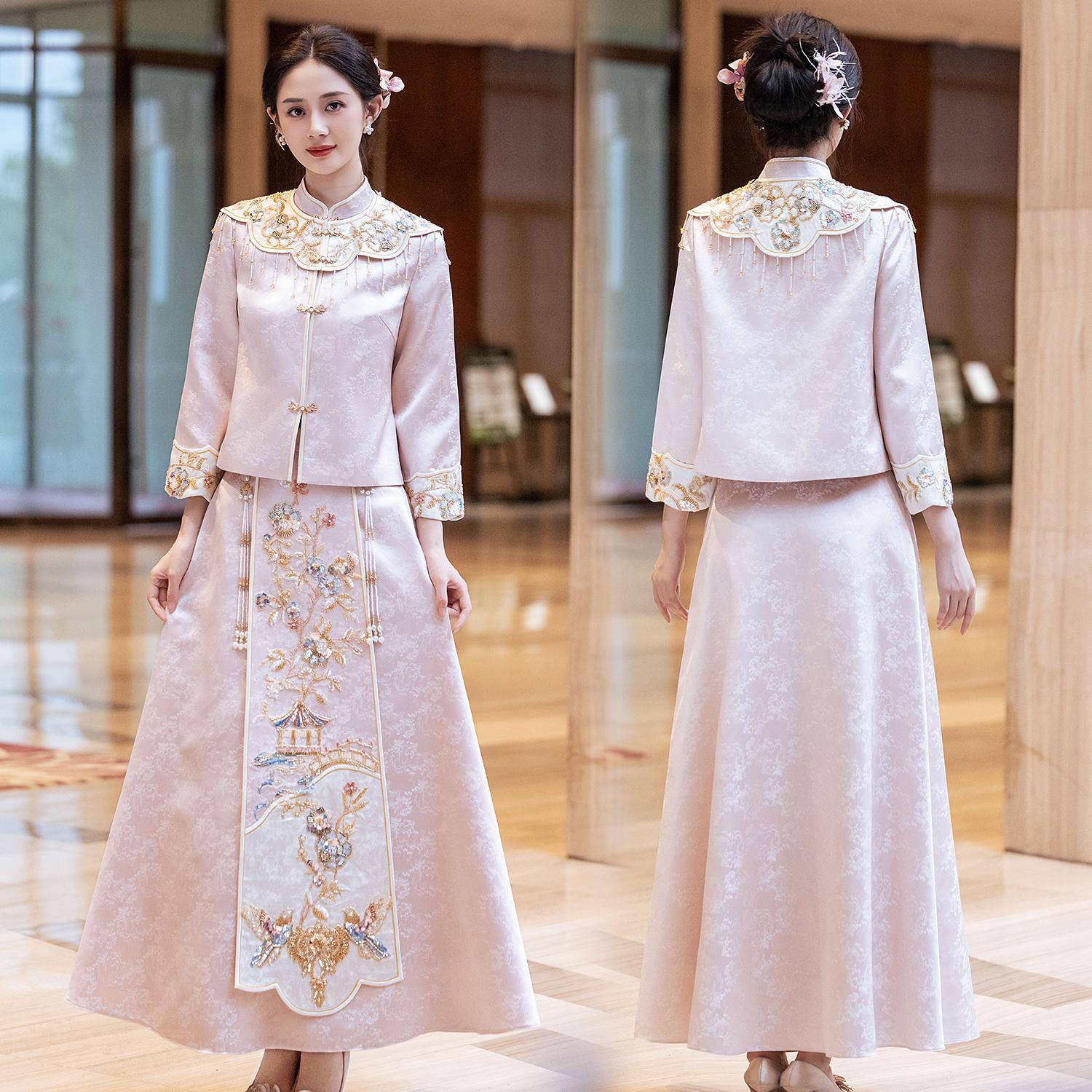 

Pink New Bride Dress 2026 Show He Wedding Gown Women s Traditional Chinese Style Long Sleeve Ceremony Dress for Marriage Xl