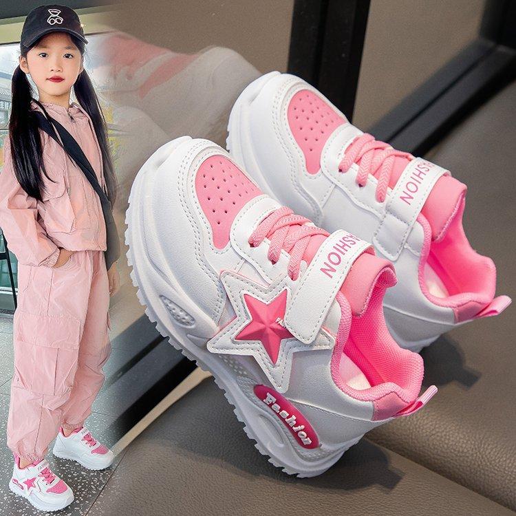 

Girls sneakers spring new children s shoes boys non-slip soft sole older children s fashion leather dad shoes 37 розовый