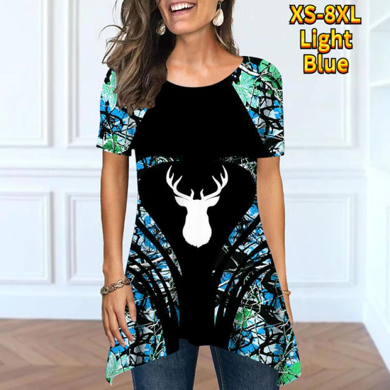 T-shirt a maniche corte con scollo tondo aperto da donna con stampa retrò sotto la maglietta estiva allentata per incontri business manica corta XS-8XL