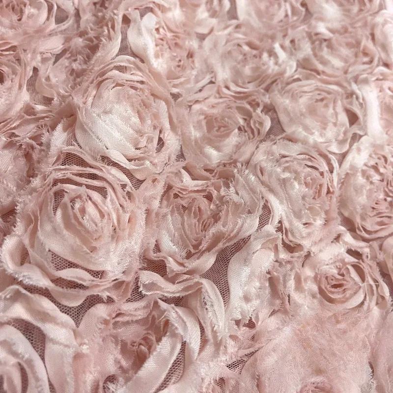 100x130cm High Quality 3D Rose Flowers Fabric Lace Craft Dress Wedding Party Carpet Background Decoration Patchwork Sewing Telas