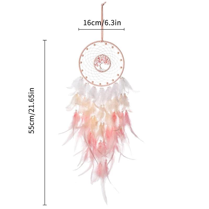 

[PL]Pink Dream Catcher Vintage Wind Chime Hanging Ornament Home Decor Indian Natural Stone Tree Of Life Dream Catcher Wall Decor розовый