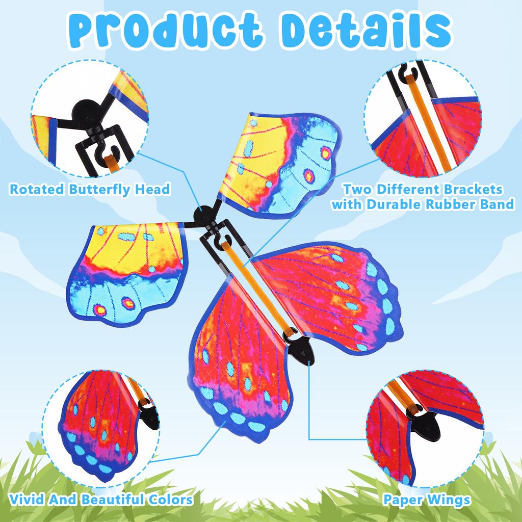 120 Pcs Flying Butterfly Toys Wind Up Flying Butterfly Card Surprise Gifts Butterfly Fairy Flying Toy In The Book Rubber Band