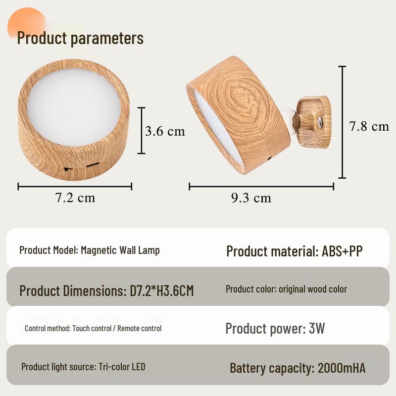 LED Magnetic Wall Lamp for Bedroom or Stairwell - Simple Cylinder Spotlight Night Light