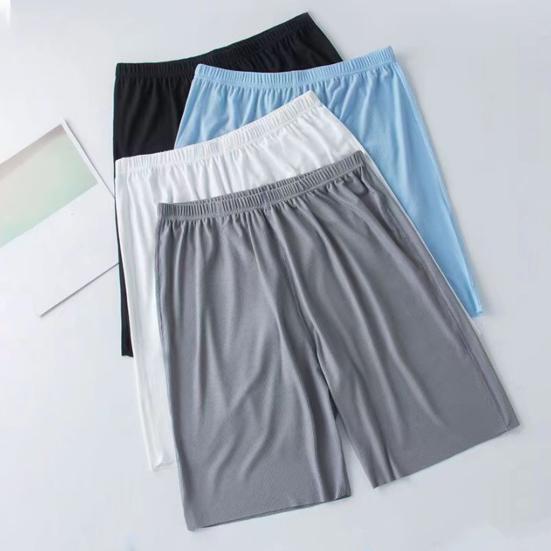 2Pcs/Set Men Sport Tracksuit Round Neck Short Sleeve T-shirt Elastic Waist Wide Leg Shorts Set Ice Silk Solid Color Sleepwear Homewear