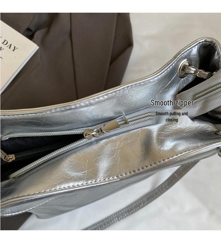 Women's Soft PU Patent Leather Chain Tote Bag with Compartments - 2024 Spring/Summer Fashion