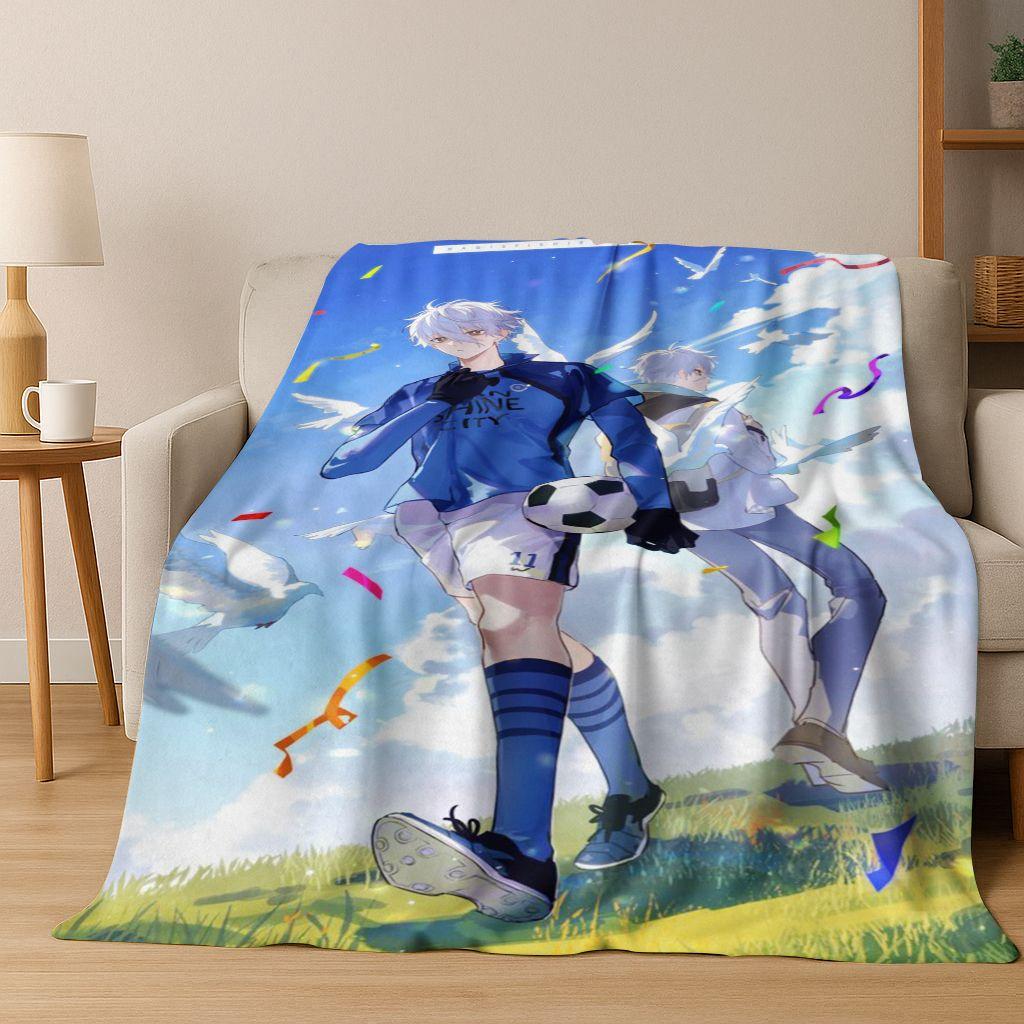 Cartoon BLUE LOCK Football Anime Isagi 3D Flannel Blanket,Warm and Cozy Soft Throw Blanket for Home Bedroom Bed Sofa Cover Kids