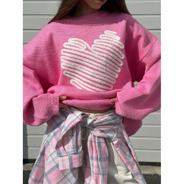 Женские свитера с вышивкой сердец, повседневные пуловеры с круглым вырезом и длинными рукавами на День святого Валентина, осенне-зимнее мягкое трикотажное пальто L