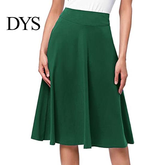 Knee-Length Skirt Women Knitting Elastic High-Waisted Solid Color Waist Breathable A-Line Skater