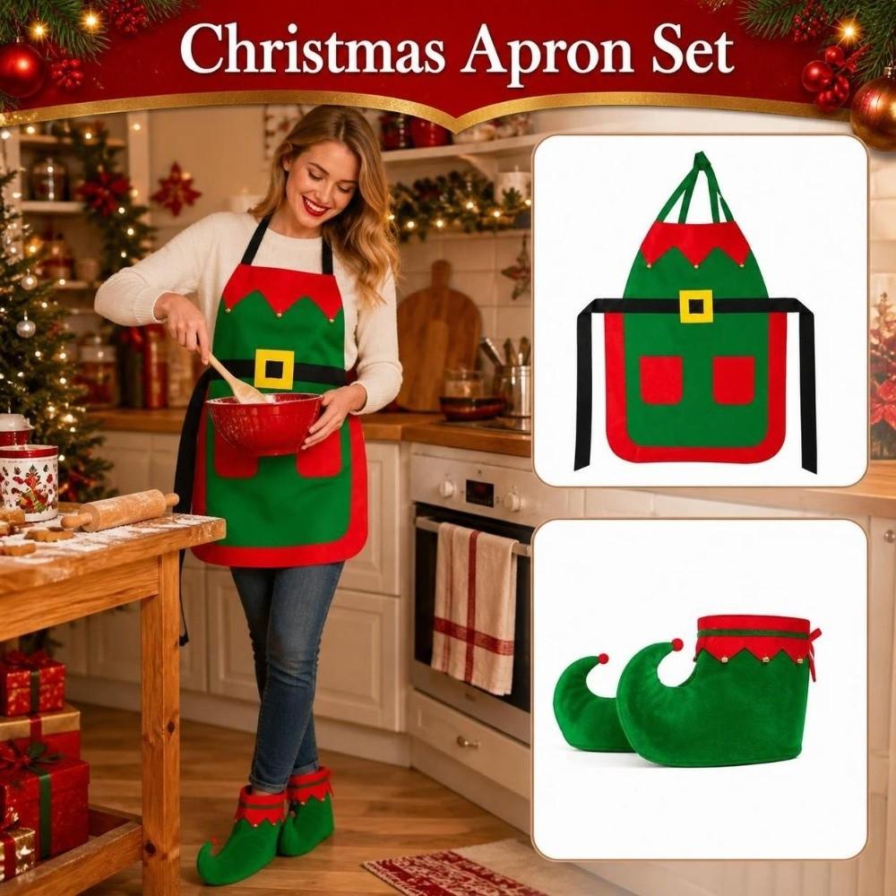 Gift Funny Christmas Apron Set Stain-proof Protective Kitchen Cooking Apron Unisex Cute Christmas Cosplay Costume Cosplay Party