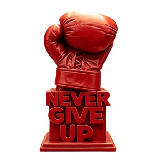 Socha boxerské rukavice Nikdy se nevzdávej, Inspirační 3D tištěná ozdoba na stůl do domácí kanceláře, Motivační dárek pro sportovce, boxery, sportovní fanoušky