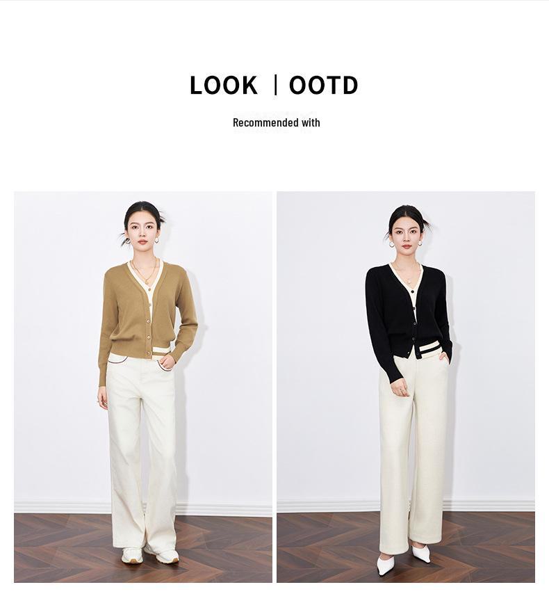 Contrast Color V-Neck Two-Piece Look Cardigan - Fashionable, Simple, Versatile Knitted Top for Women