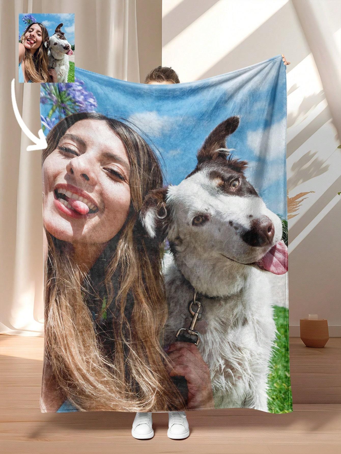 1pc Custom Blanket With Photo Text, Personalized Blanket Custom Throw Blanket, Custom Gift Blanket For Family, Friends 30x40in