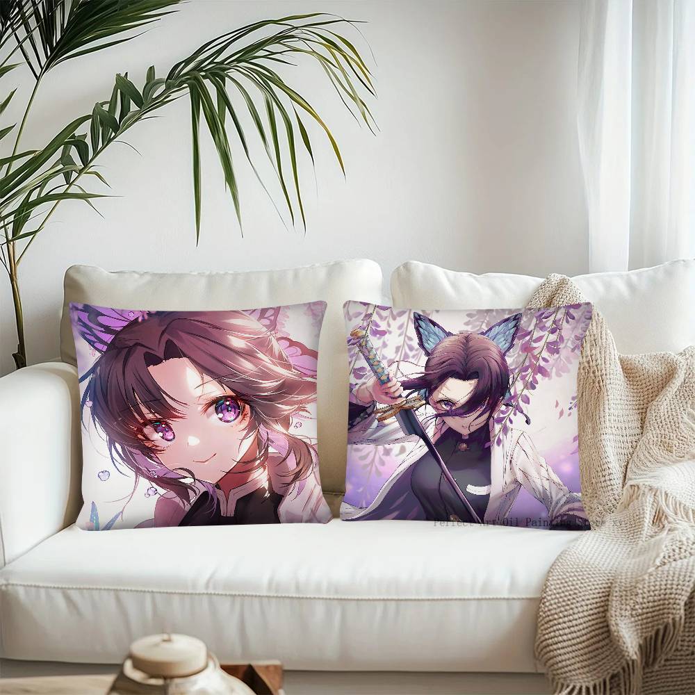 Anime Demon Slayer Shinobu Kocho Pillow Case Fashion Square Pillowcase Bedroom Sofa Room Ins Decoration Leisure