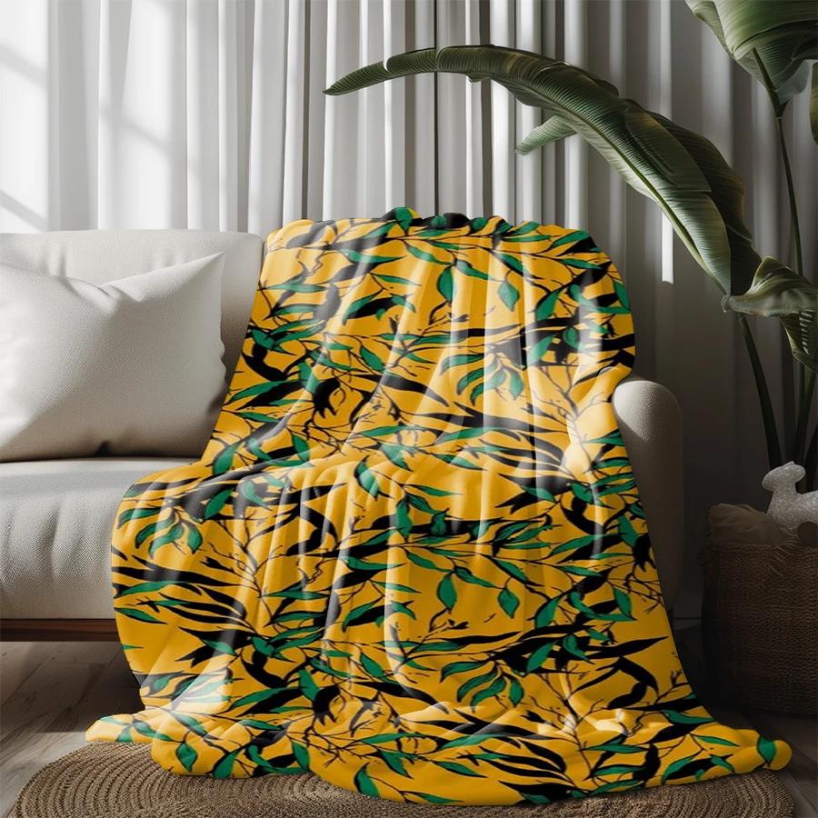 Leafy Pattern Blanket Microfiber Flannel Cover Blanket Bedroom Living Room Sofa Soft And Comfortable Home Decoration