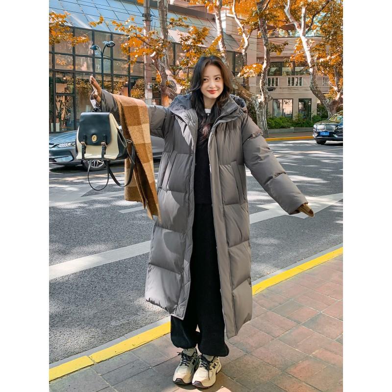 Womens Long Puffer Coat 90% White Duck Down 300g Fill Warm Loose Fit Hooded Winter Jacket Daily Commute