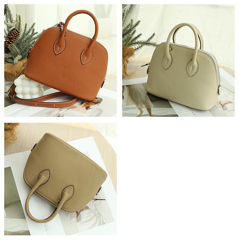Mini Cowhide Crossbody Bowling Bag with Zipper - Classic Shell Design