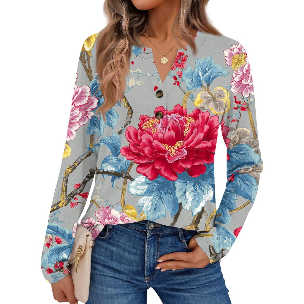 Women's Floral Print Long Sleeve  Shirt Elegant Casual Tops Trendy Shirt Tops