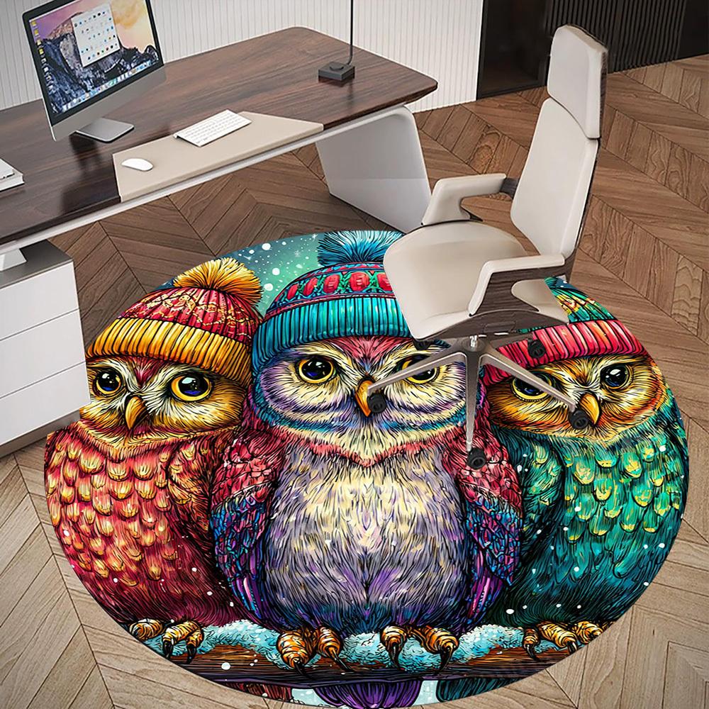 1PC Owl Winter Office Round Area Rug, Under Office Chairs Bedroom Living Room Home Decor, Carpet for Office -1110146
