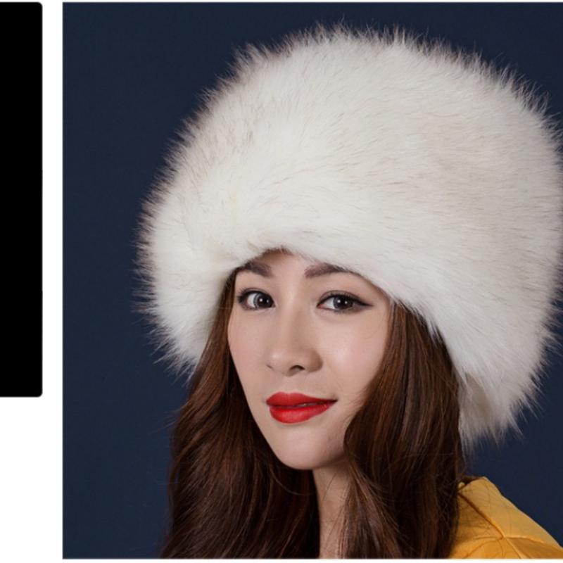 

Зимові жіночі товсті пухнасті шапки зі штучного хутра лисиці Пов’язка на голову Пухнасті широкі теплі шапки для лиж білий/кавовий