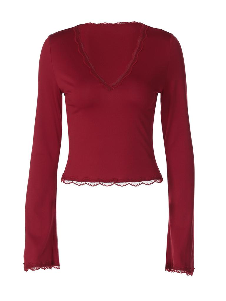 Sexy Lace Trim Vneck T Shirt For Women Streetwear Summer