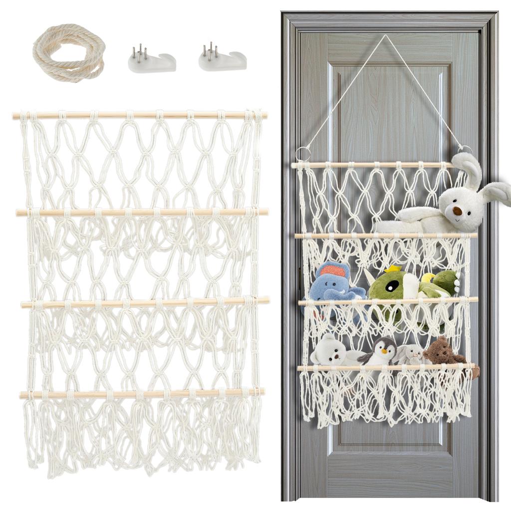 Stuffed Toy Storage Hammock 3-Layer Macrame Storage Net Washable Large Capacity Mesh Plush Toy Storage for Kindergarten Playroom