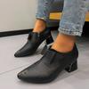 Fashion Soft Leather Block Heel Deep Mouth Single Shoes Women's Pointed Toe Deep Mouth Soft Sole Casual Side Zipper Kitten Heel Shoes