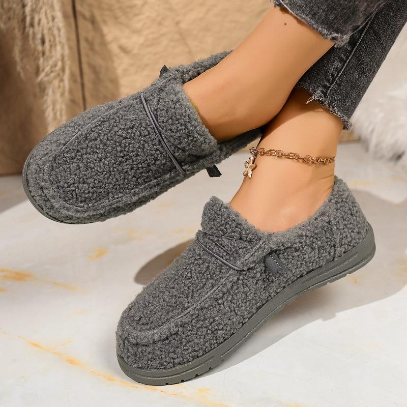 Plus - Size Women's 2025 New - Style Korean - Style Fleece - Lined Fuzzy Sheepskin - Lined Driving Moccasins for Winter - Outdoor Wear, Flat - Soled